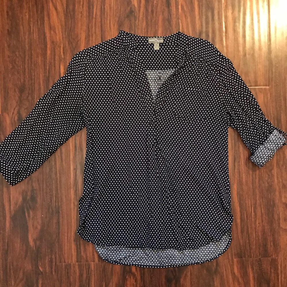 Market & Spruce Navy Colibri Polka Dot Blouse